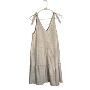 Loft Womens Small Striped Tie Shoulder Button Front Ruffle Hem Mini Dress White